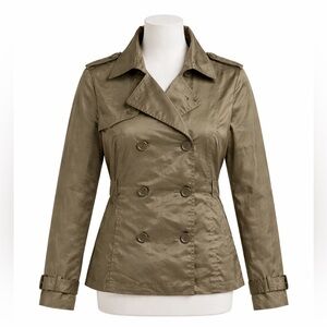 Zara Basic Metallic Olive Women’s Double Breasted Trench Jacket Size Large